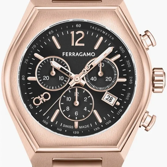 Ferragamo Watch Rose Gold Chronograph 42mm Silicone Strap - Picture 2 of 3